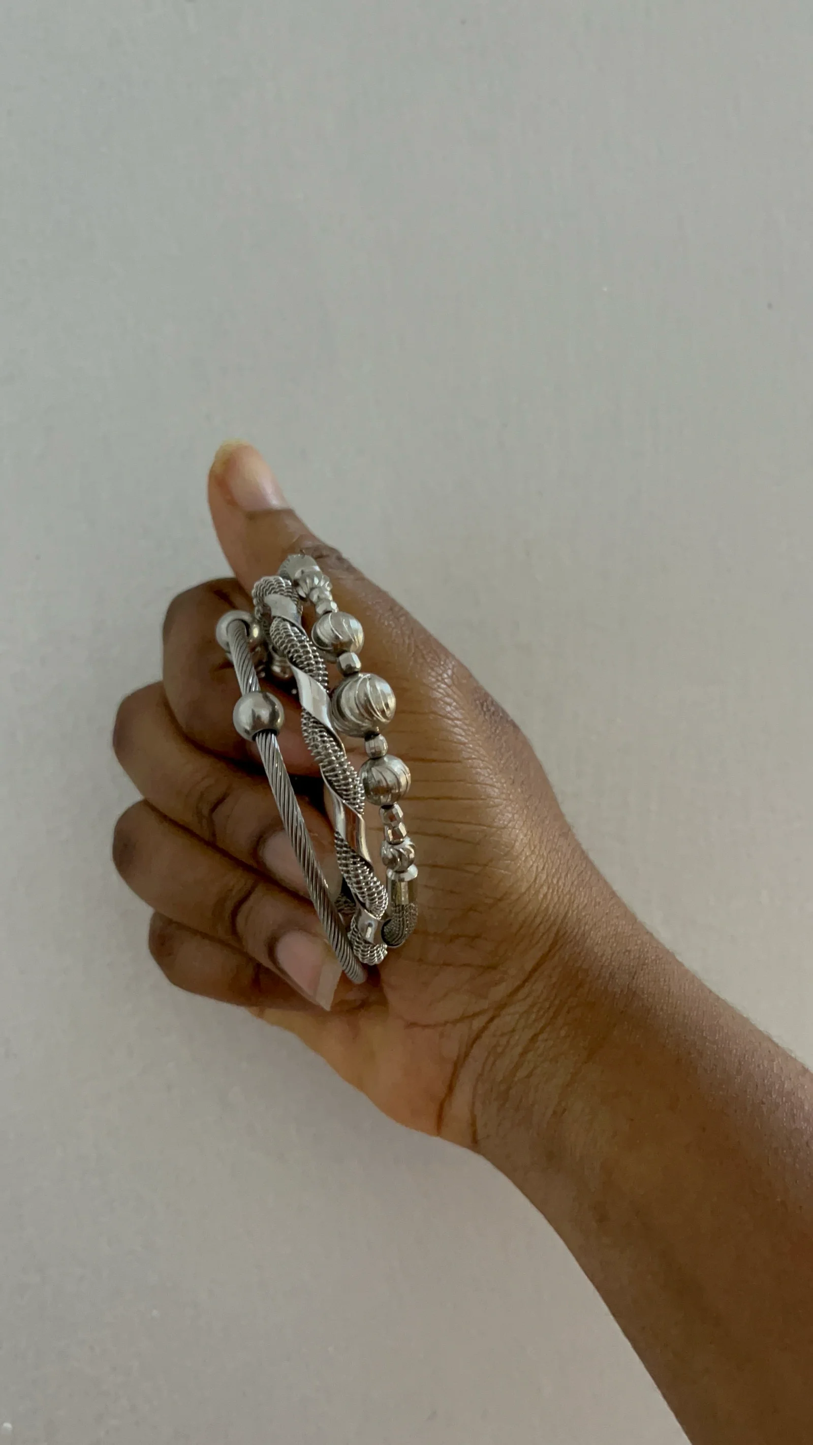 Silver Beaded Twisted Bangle Bracelets