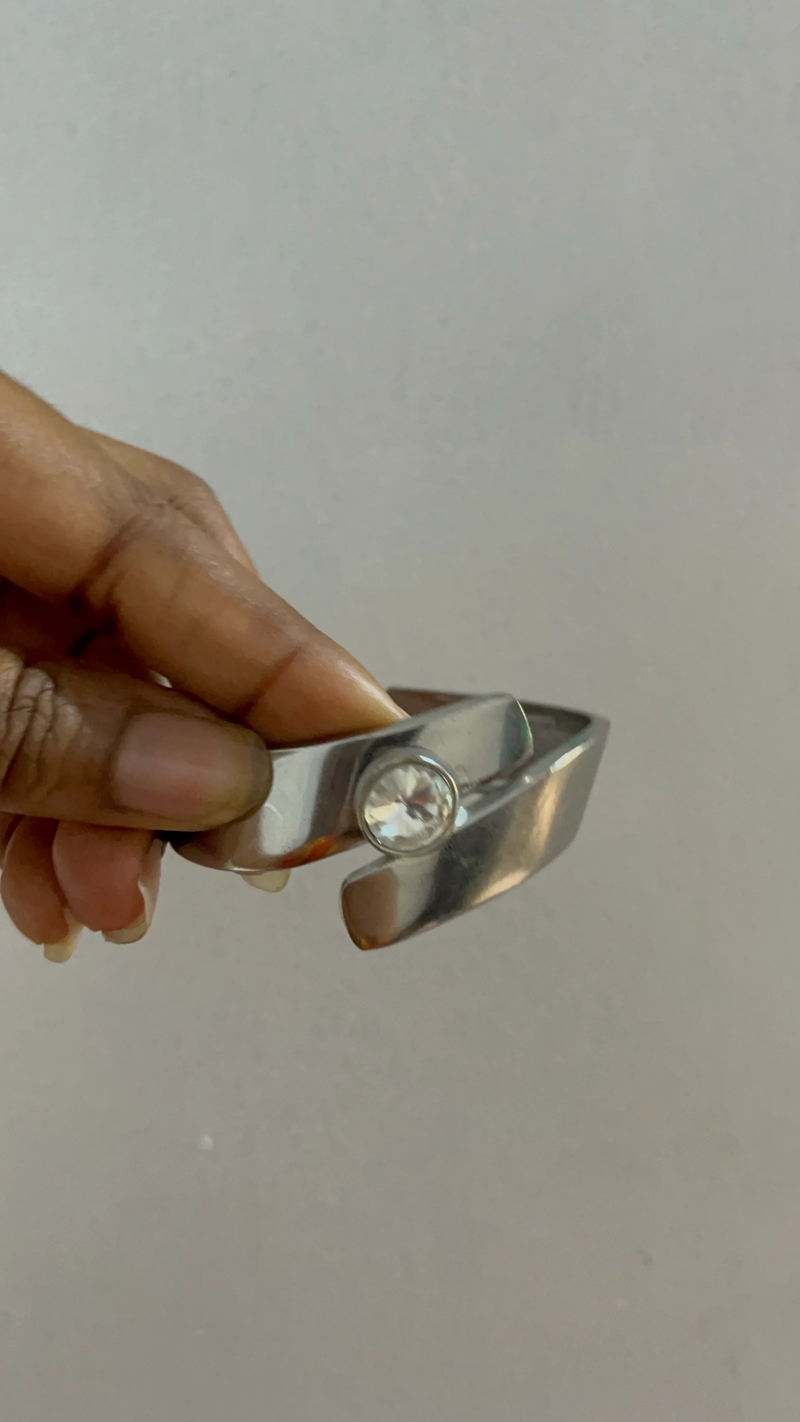Silver Crystal Bypass Cuff Bangle media 2