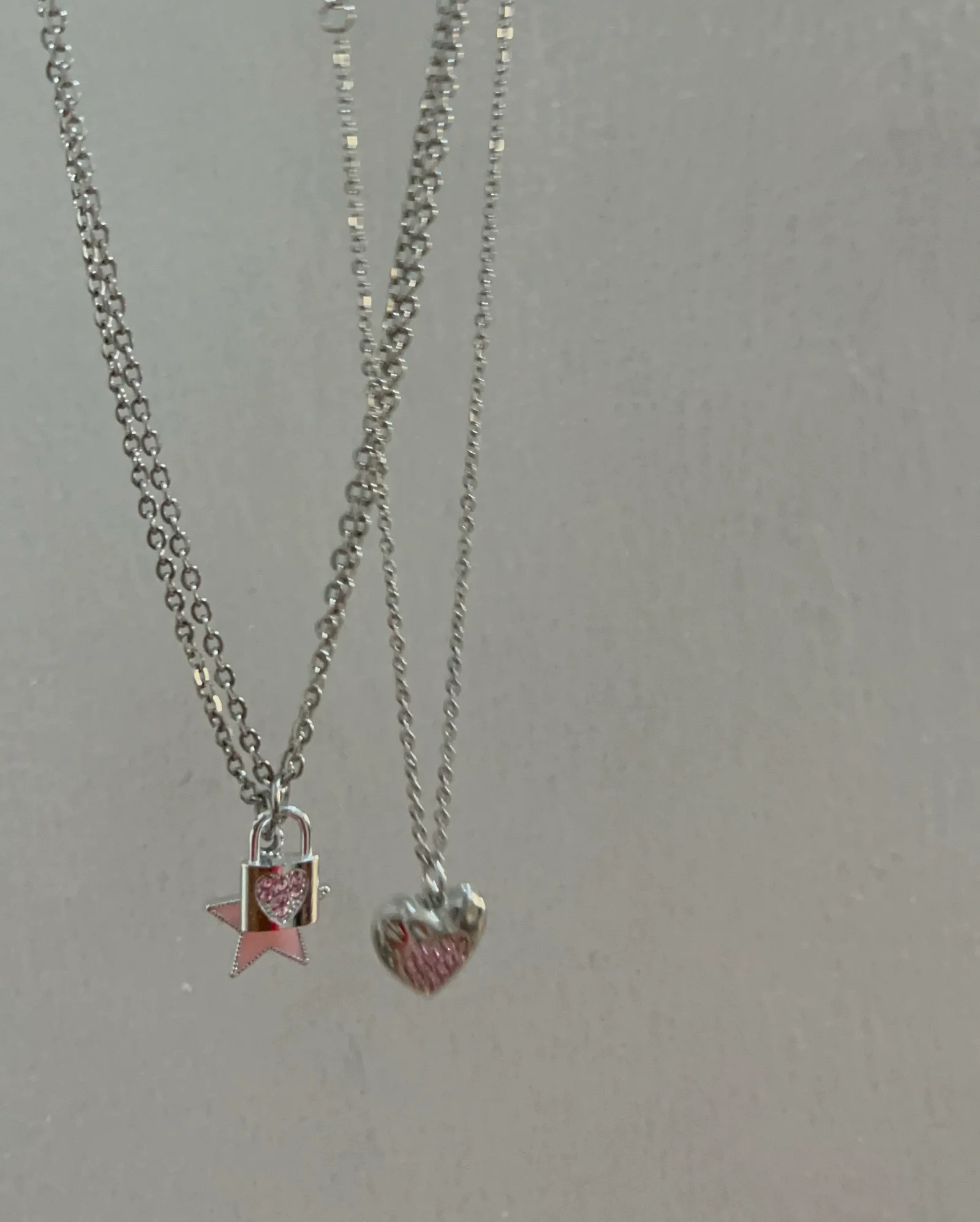 silver pink charm necklaces (set of three) media 4