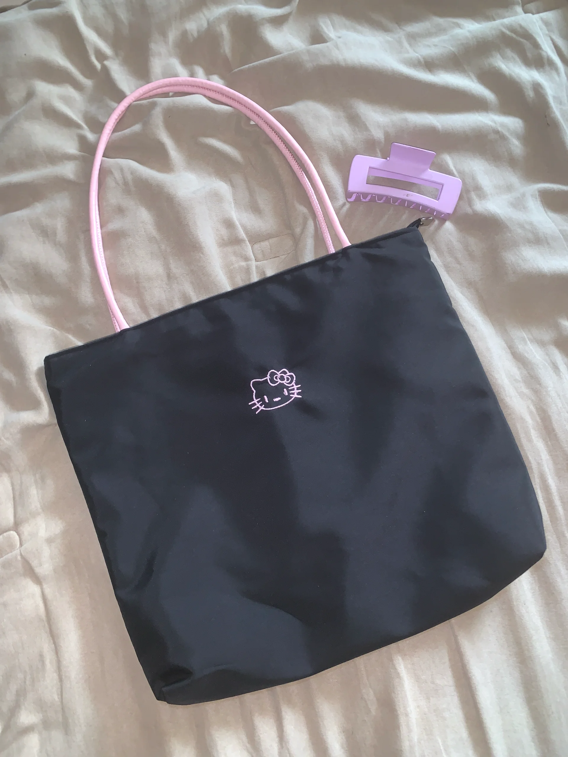 Hello Kitty Black Tote Bag with Pink Handles media 2