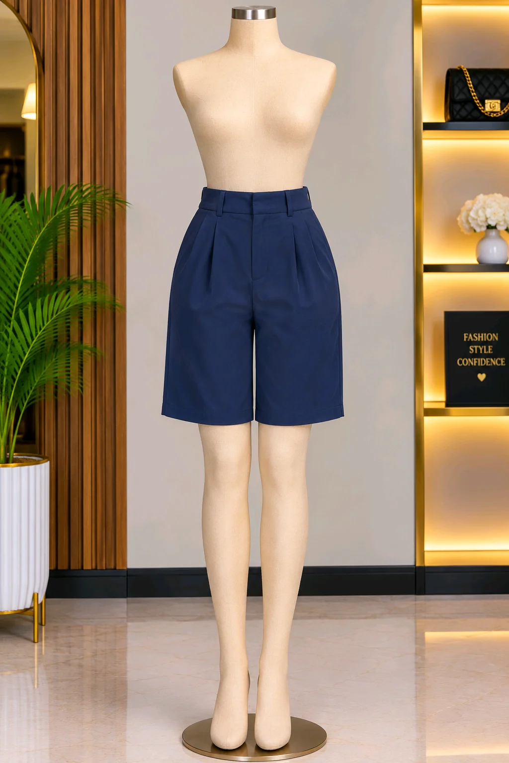Navy Blue Pleated  Shorts