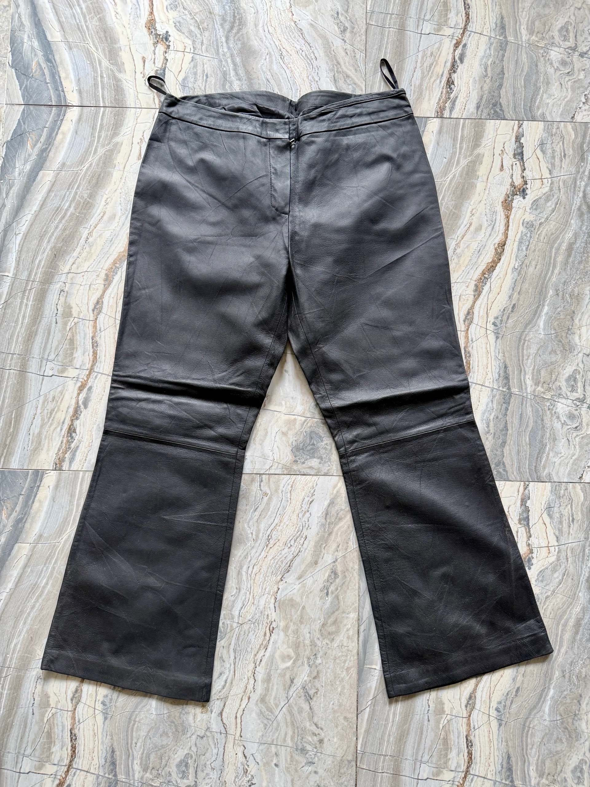 Detail Black Leather Flared Trousers