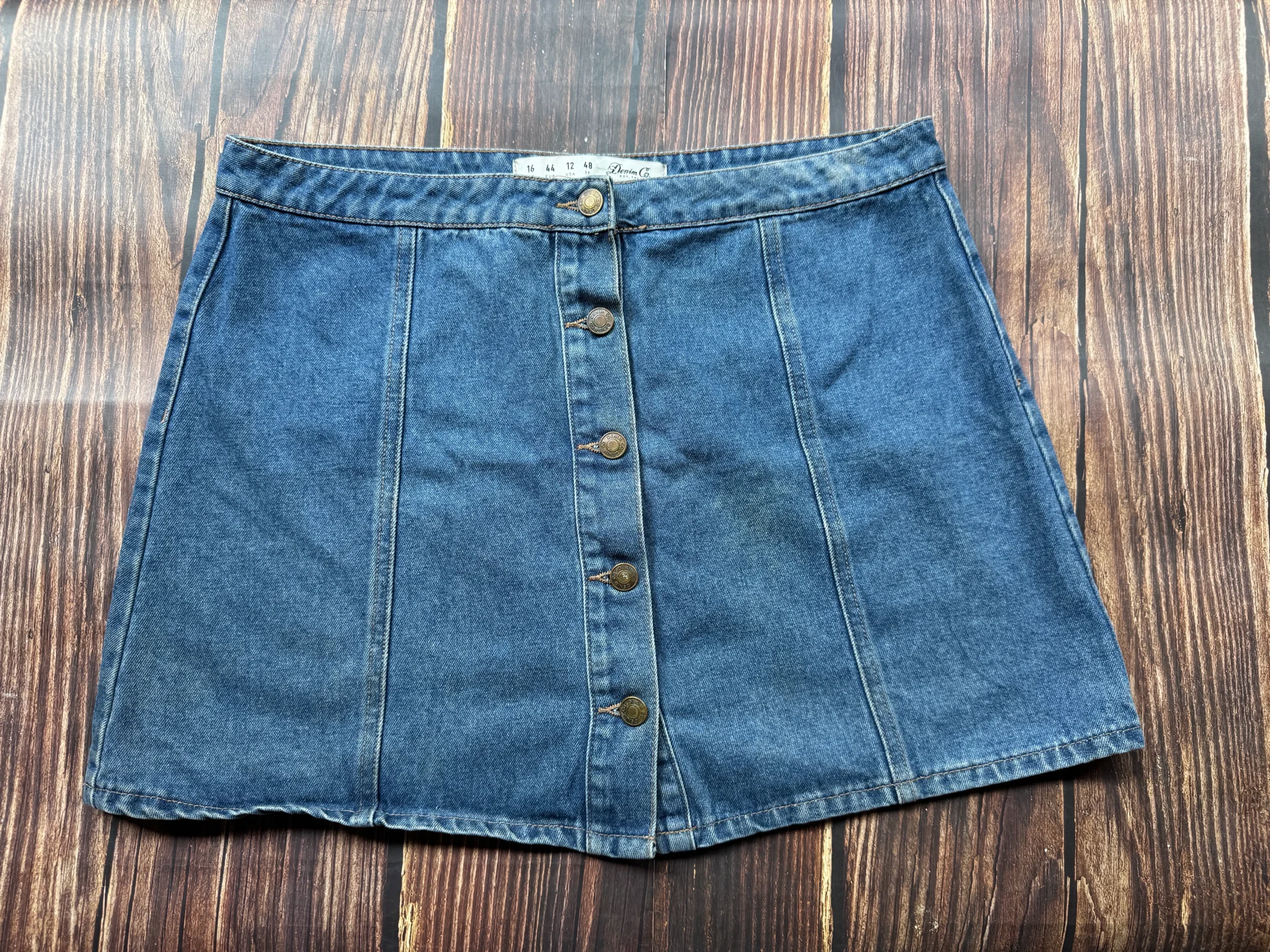 Denim Co. Blue Button-Front A-Line Mini Skirt