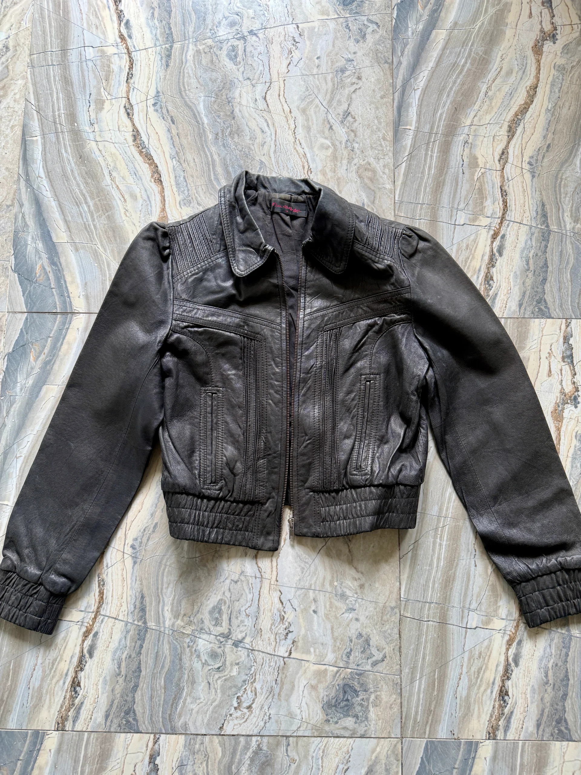 Miss Selfridge Black Leather Bomber Jacket