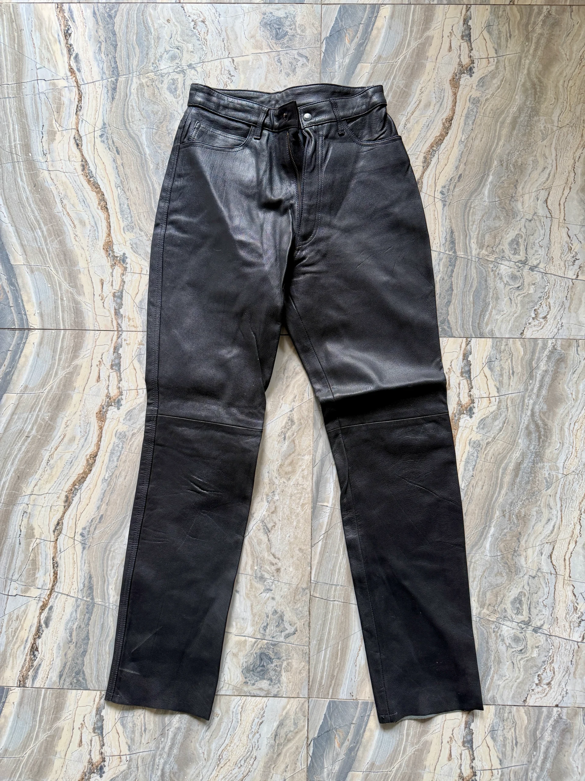 The Outer Edge Black Leather Straight Leg Trousers