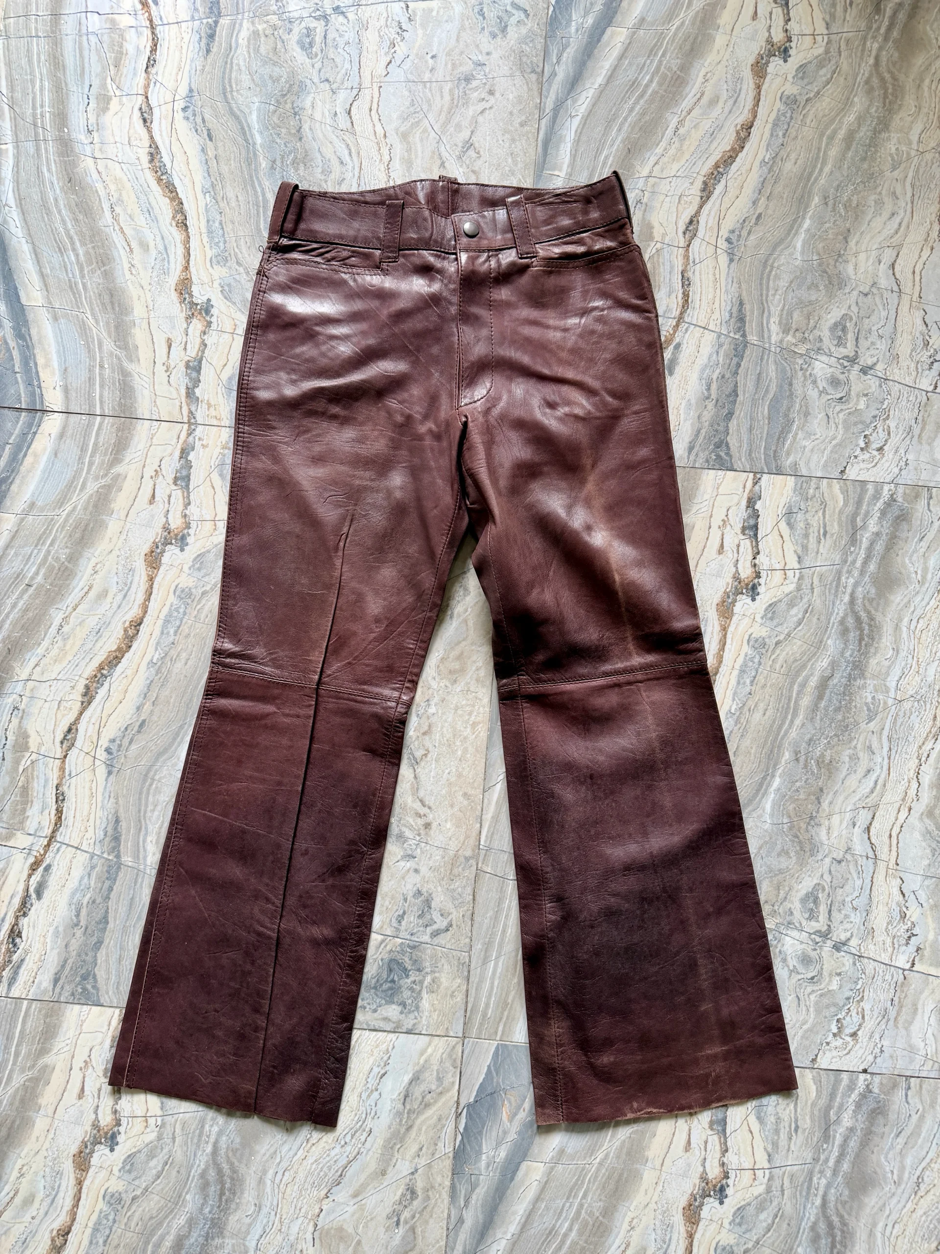 Vintage Brown Leather Flared Trousers