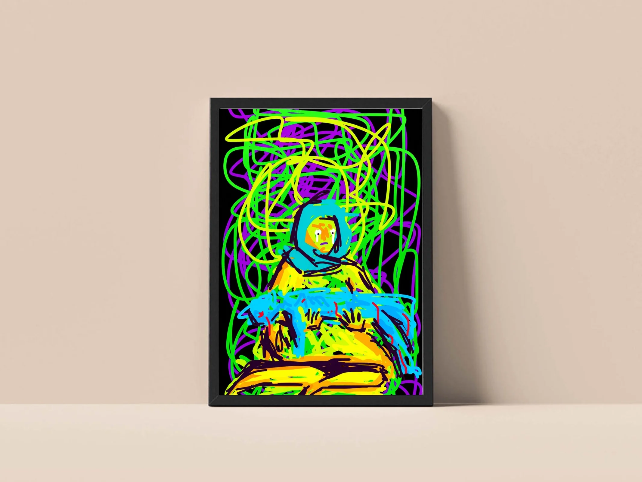 Wait mr cry Woman with Cat Framed Art Print