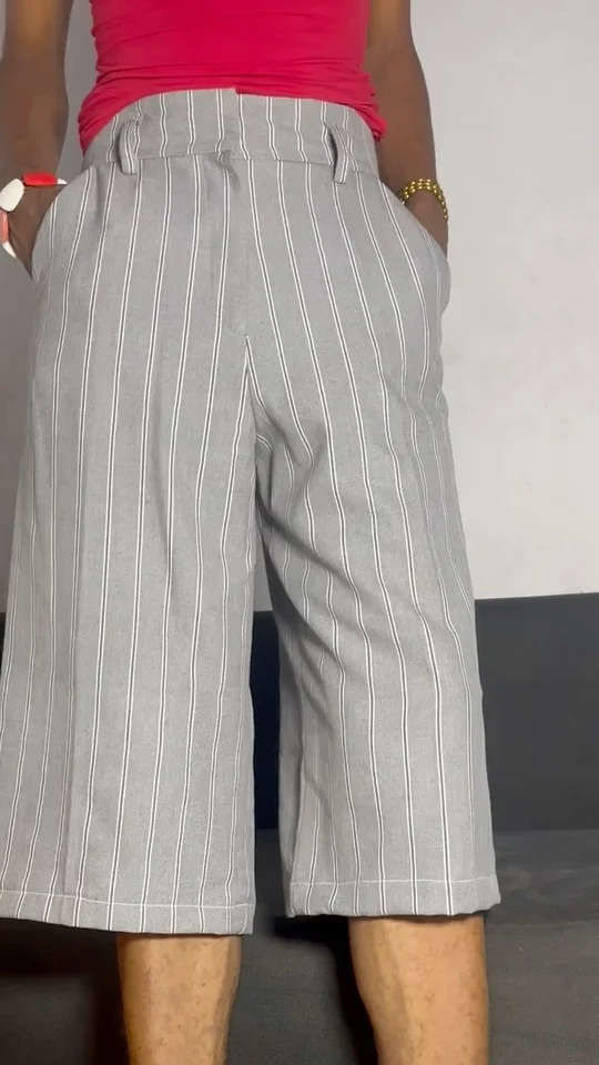 Grey Pinstripe Wide-Leg Cropped Trousers