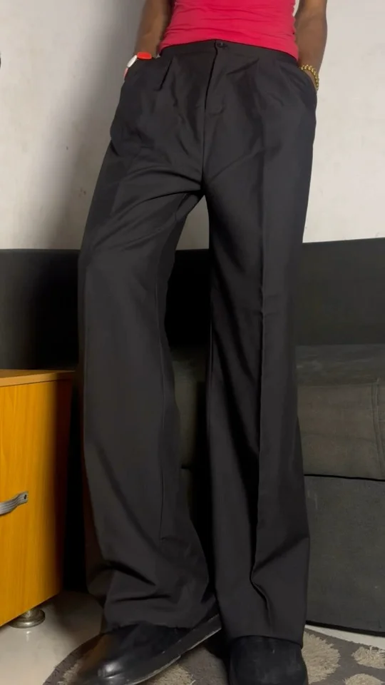 Black Wide Leg Pleated Trousers